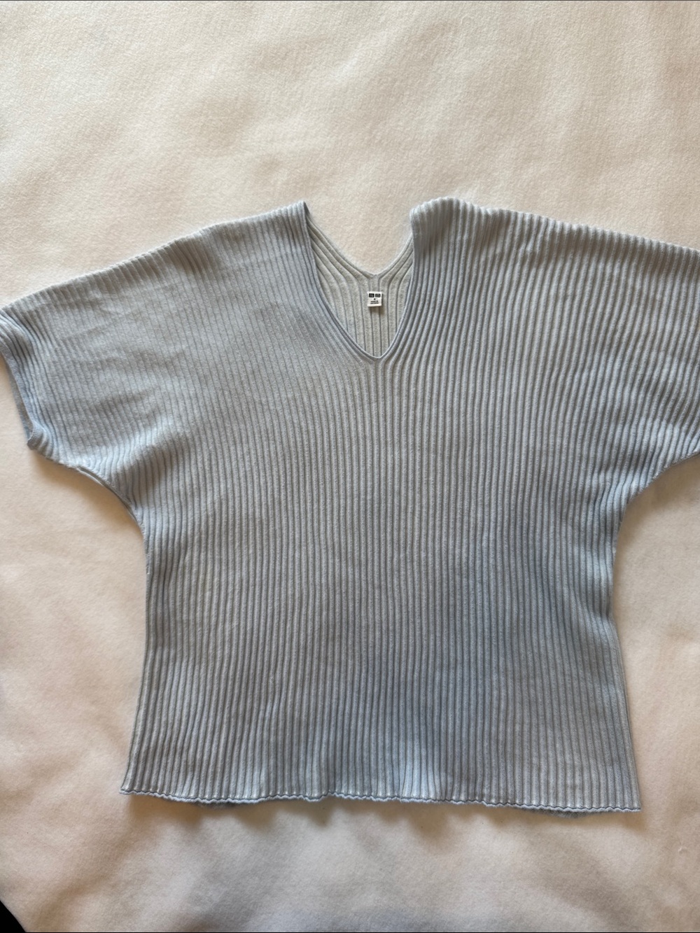 UNIQLO 100% Cotton Ribbed Sweater Tee Powder Blue V-Neck Size M - Picture 4 of 8
